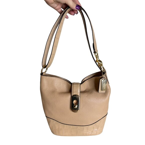 Coach Handbags - Coach Amber Duffle Pebble Leather Embossed Crocodile Shoulder Bag Beige F2808